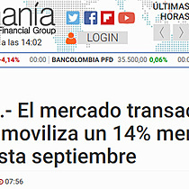 Economa.- El mercado transaccional de Colombia moviliza un 14% menos de capital hasta septiembre